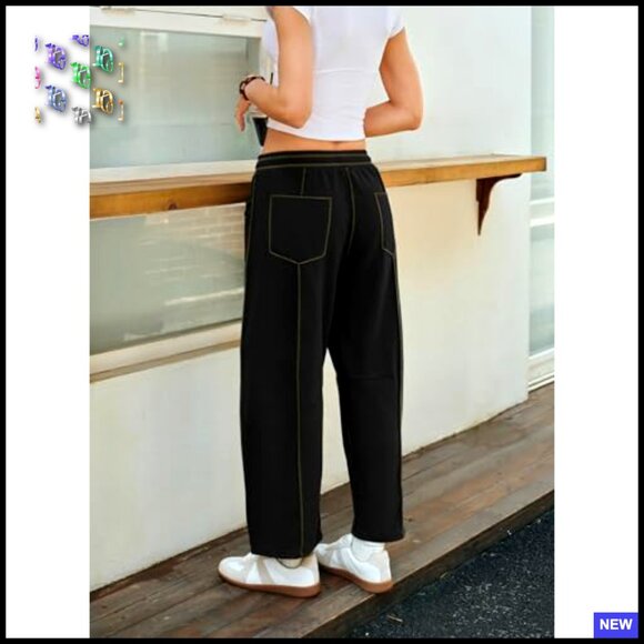 Wide Leg Palazzo Pants Baggy Casual Chic Lounge Drawstring Waist Comfort - Picture 5 of 7